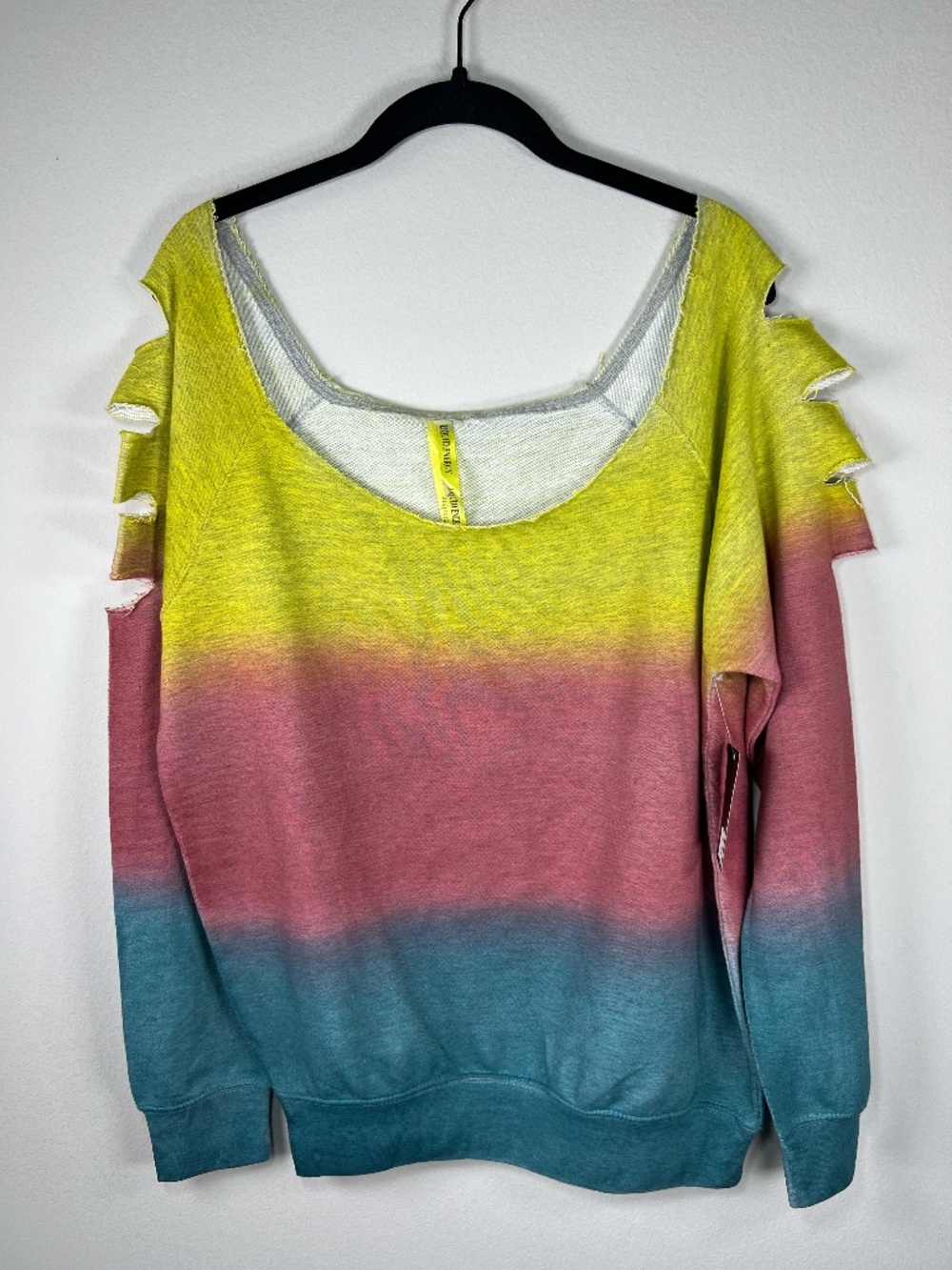 Ombre Cutout Sweatshirt Yellow Pink Blue Wide Neck Slouchy 80s Streetwear Large